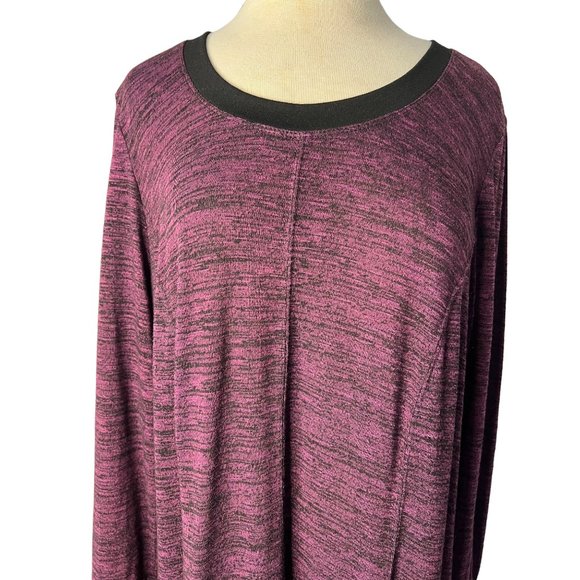 Avenue Dress Women 22/24 Black Purple Long Sleeve Round Neck Stretch Sheath Midi - Picture 8 of 16